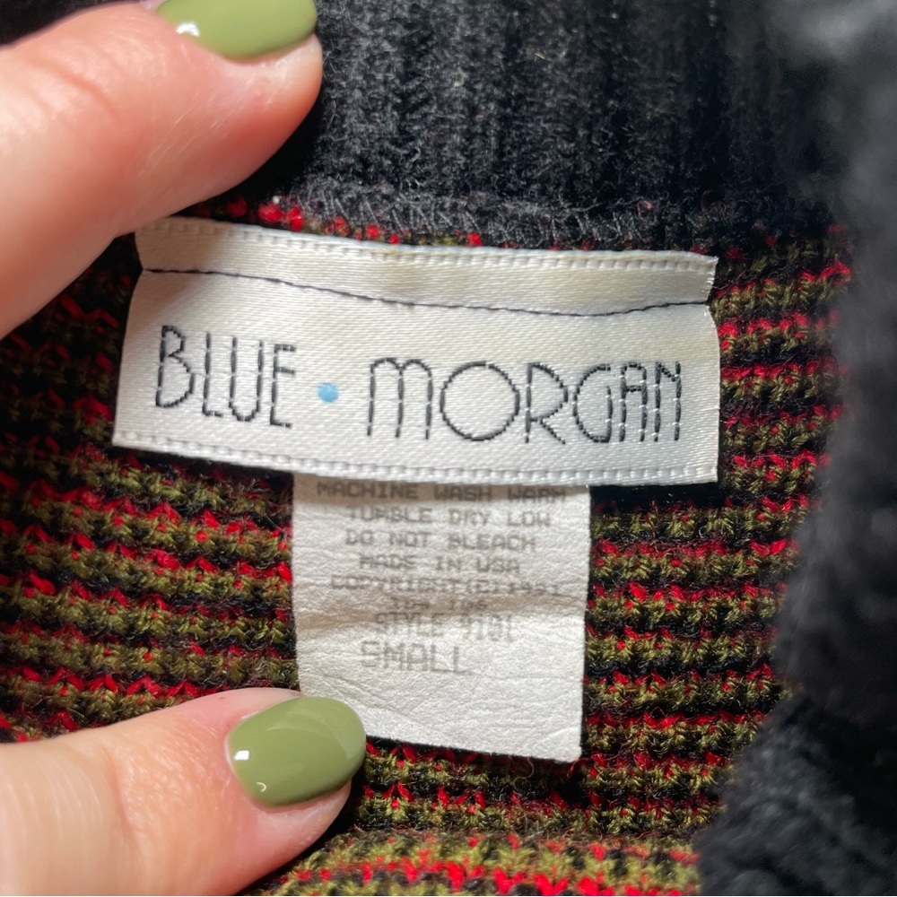 VTG Blue Morgan 90s Rose Knit Mock Neck Sweater Womens Sz S Coquette Grunge Goth - Picture 4 of 9